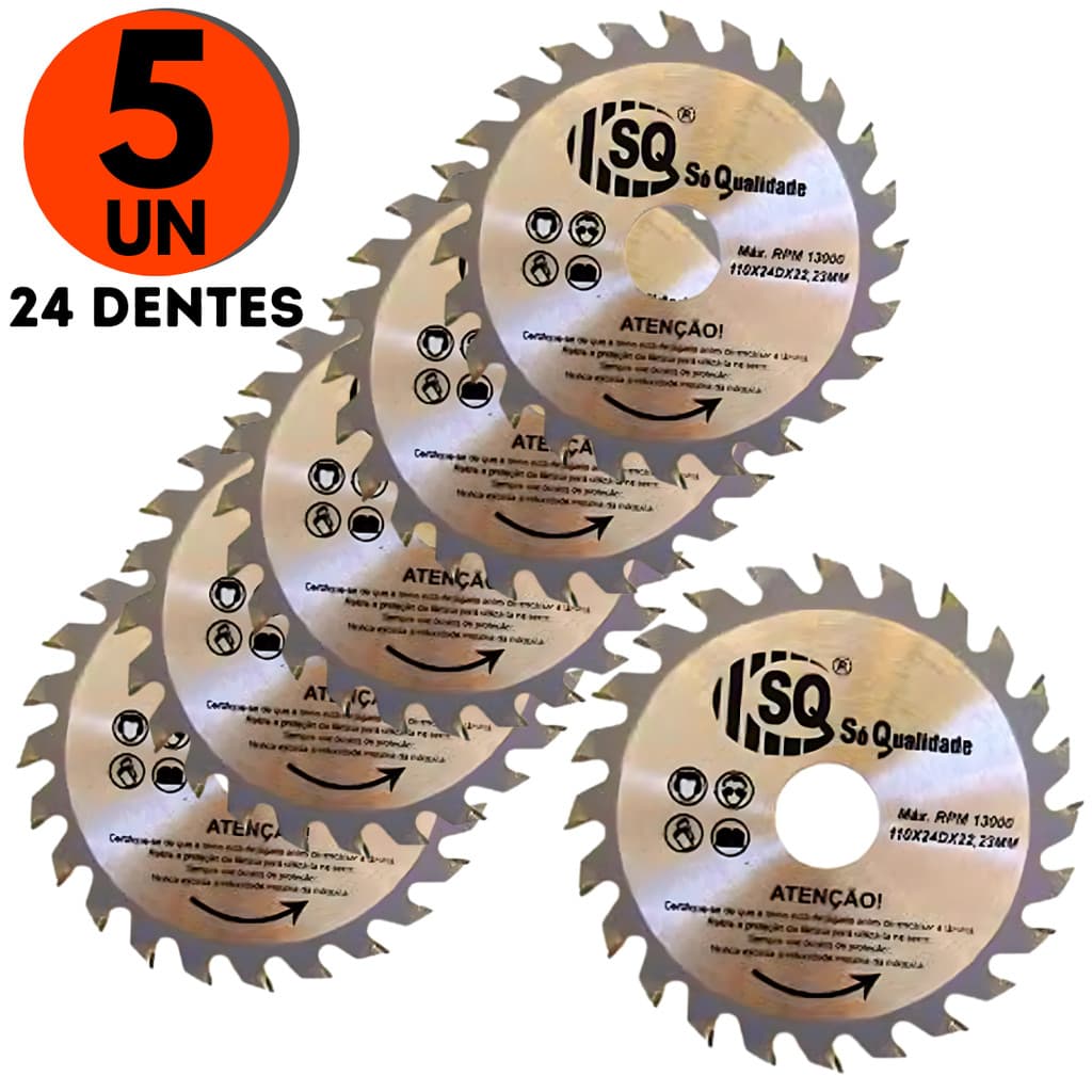 5 discos de serra circular para madeira 24 dentes 4 polegadas