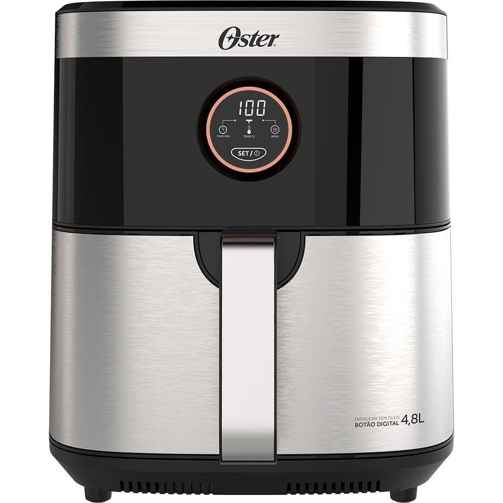 Fritadeira Oster sem óleo 2 em 1 4,8L, preto e aço inoxidável, digital