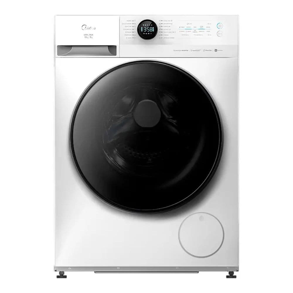 Lava e Seca Midea 11Kg MF201D110WB/WK, máquina de lavar e secar roupas, branca com porta preta, ângulo frontal