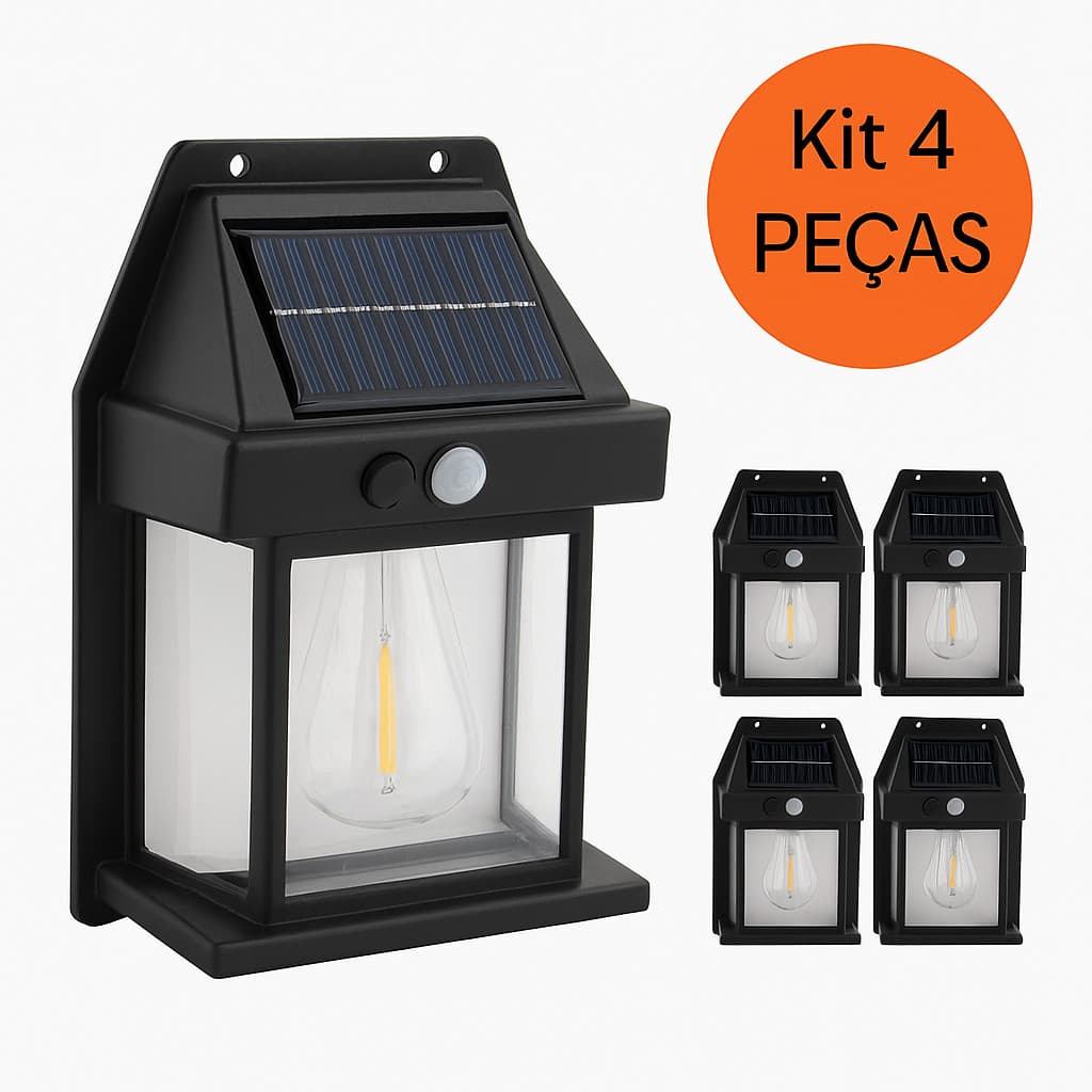 Kit 4 Luminárias Arandela Solar BK-888 com Sensor de Movimento, Modernas, Predominantemente Pretas