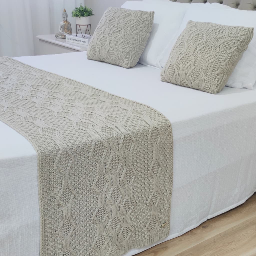 PESEIRA MANTA TRICÔ PONTO GROSSO CAMA CASAL QUEEN POLTRONA QUARTO SOFÁ SALA 230X60cm +2 CAPA DE ALMOFADA 45X45cm G02