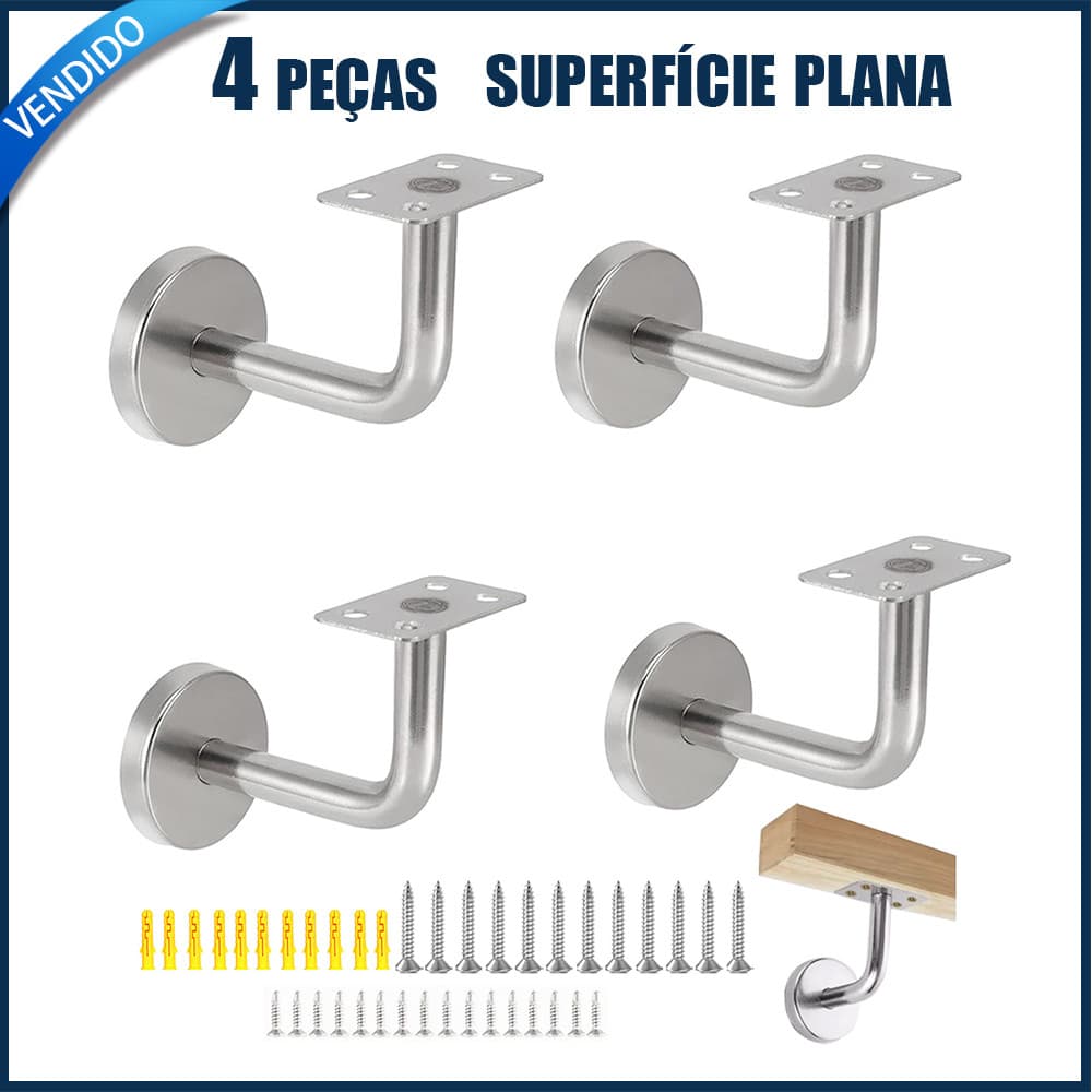 4 suportes de parede de aço inoxidável 304, placas de montagem e parafusos