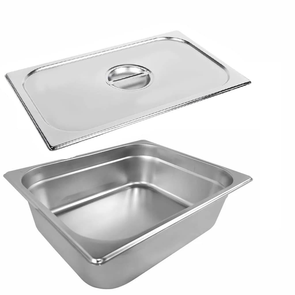 Cuba gastronômica GN 1/1 65mm aço inox com tampa, fundo branco