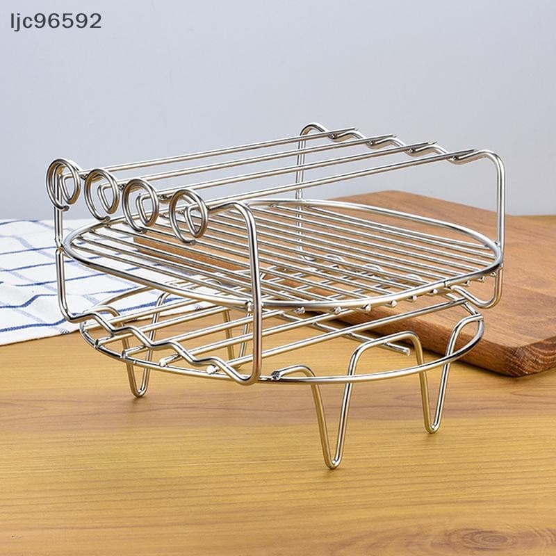 Bandeja de suporte dupla em aço inoxidável para airfryers com design de espetos circulares