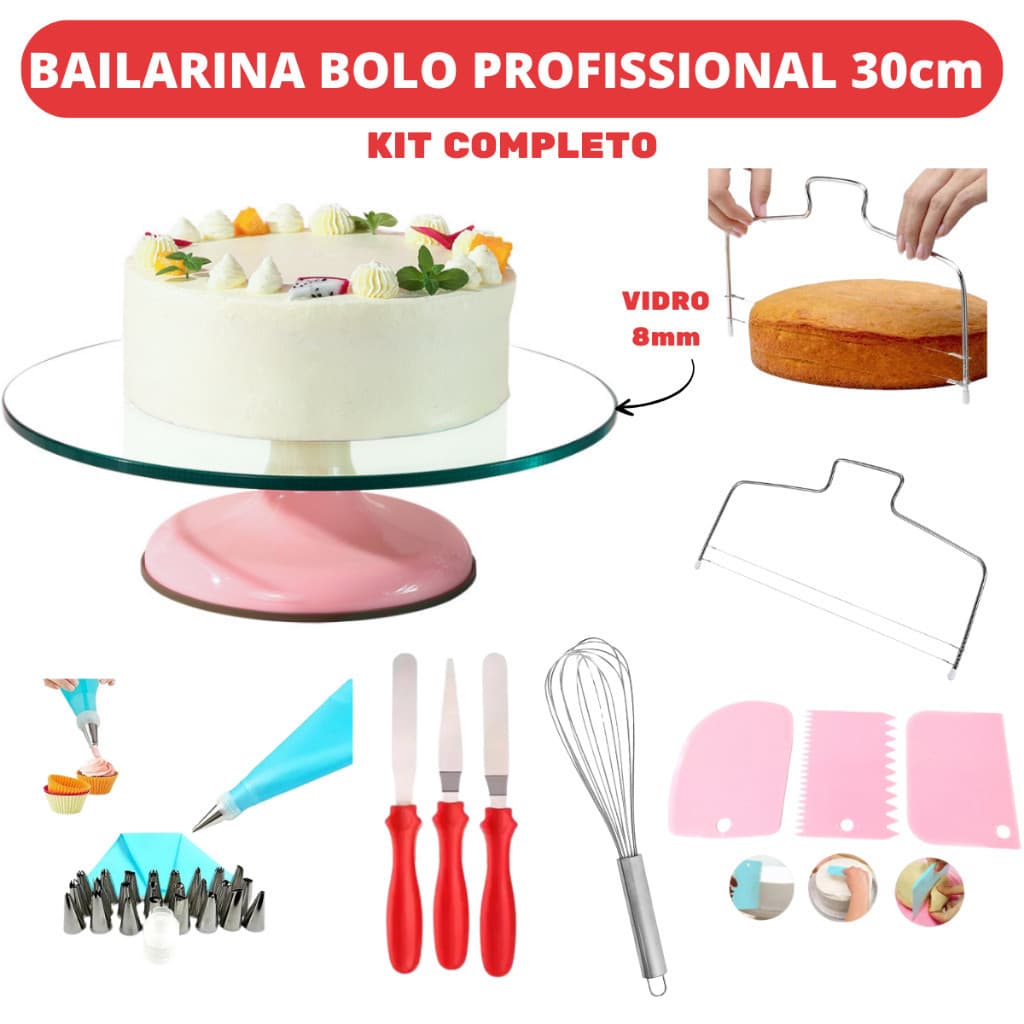 Bailarina Giratória 30cm e 8mm Espessura Profissional De Vidro Para Decorar Bolos Confeitaria