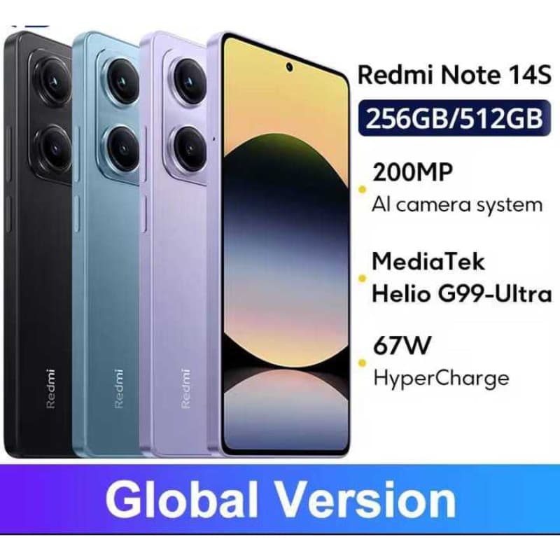 Smartphone Xiaomi Redmi Note 14S 256gb / 512gb Versão Global (COM CAPINHA E PELÍCULA DE CORTESIA)