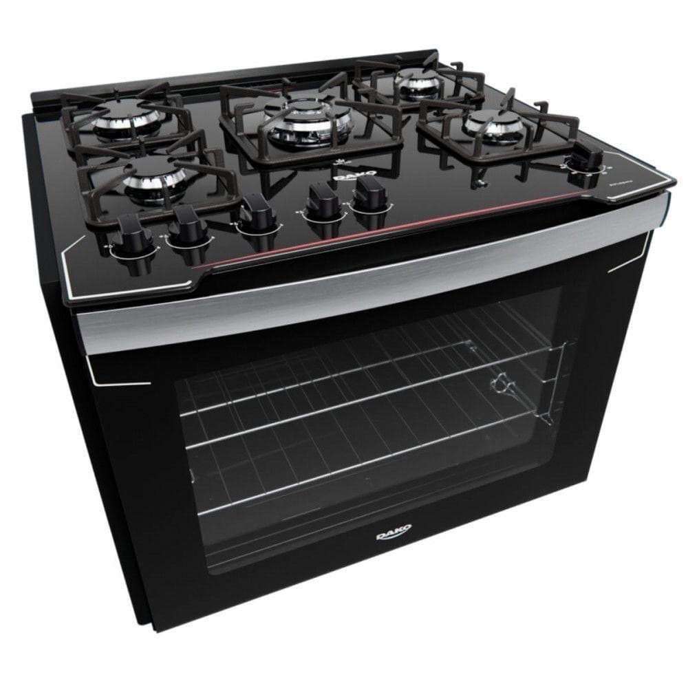 Fogão de embutir preto com 5 bocas e mesa de vidro - Dako