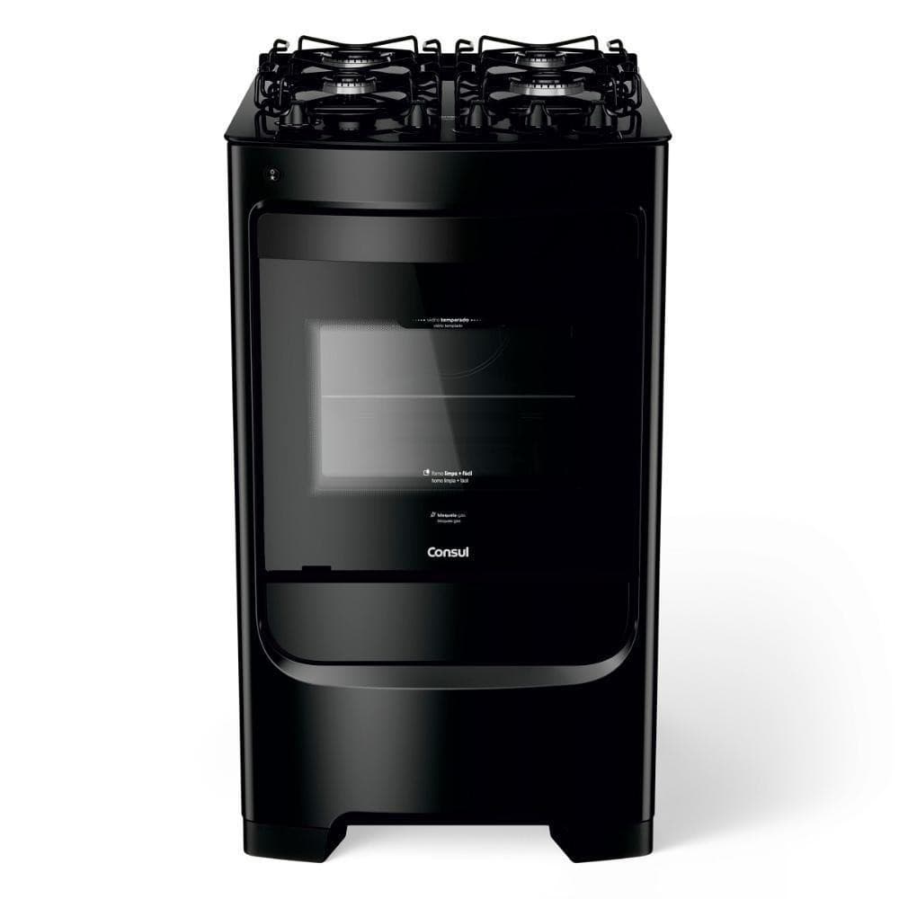 Fogão Consul 4 Bocas com Mesa de Vidro e Grades Individuais Preto CFO4VBEUNA Bivolt