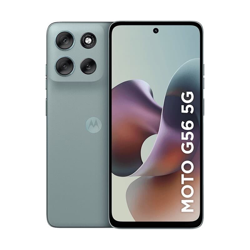 Smartphone Motorola Moto G56 5G 256GB - Cinza com câmera traseira quadrupla e logotipo Motorola