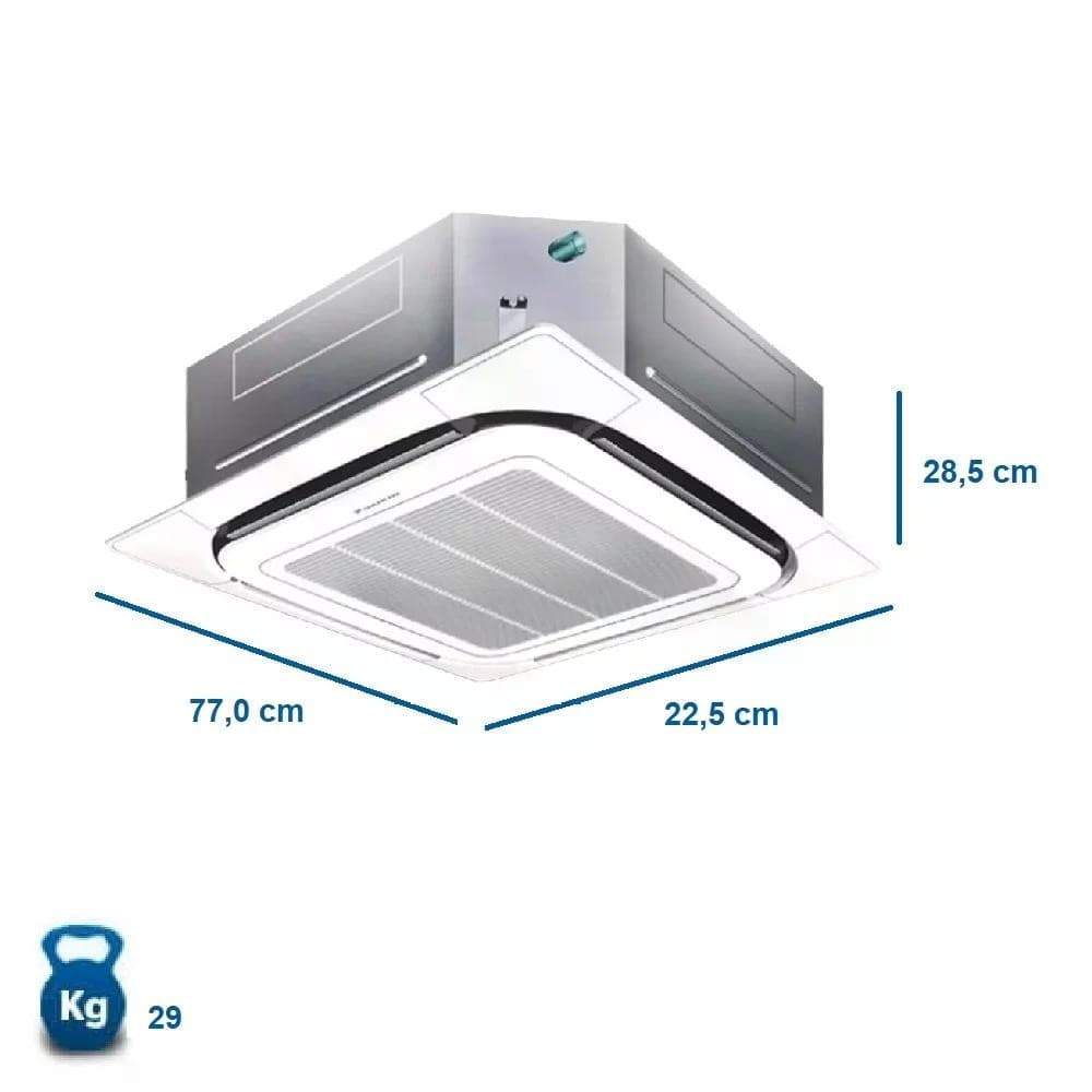 Ar condicionado cassete Daikin SkyAir 48000 Btus, medidas 77,0 cm x 22,5 cm x 28,5 cm