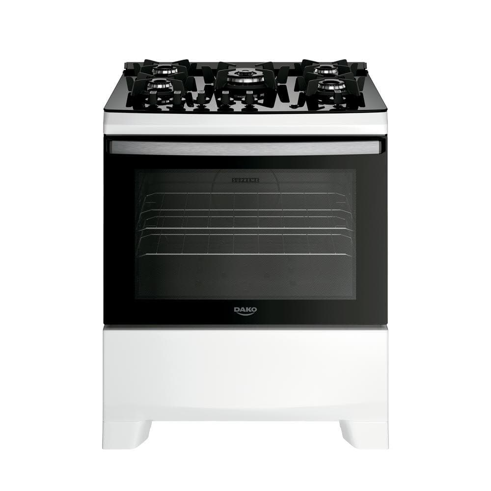 Fogão 5 Bocas Dako Supreme com Mesa de Vidro Bivolt, preto e branco, frontal