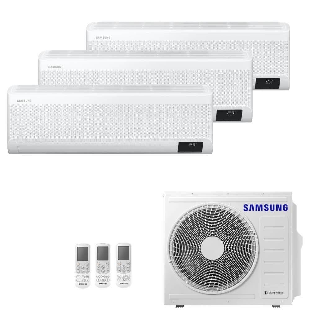 Ar-condicionado multi split tri split Samsung Wind Free 24000 BTUs com três unidades internas e controles remotos