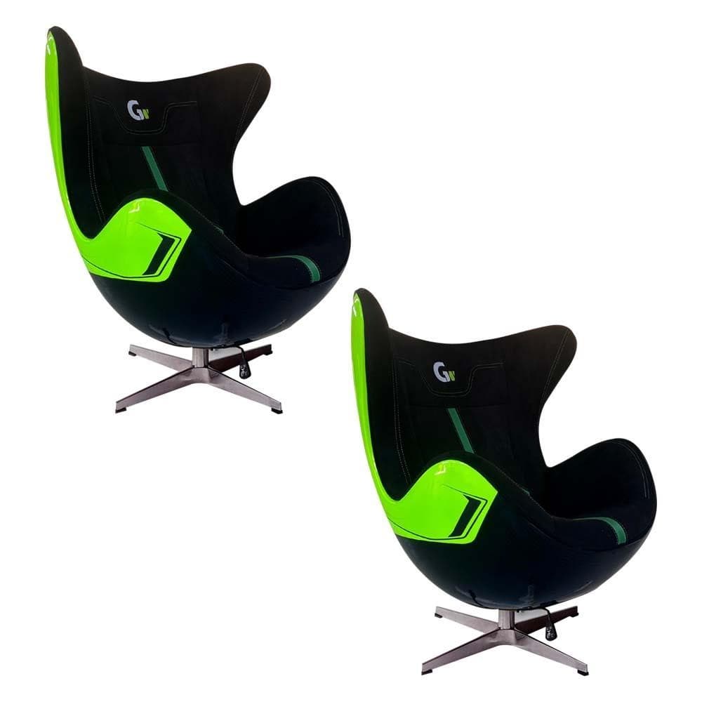 Kit 2 Poltronas Decorativas Egg Chair Aventador Verde/Preto G53 - Gran Belo