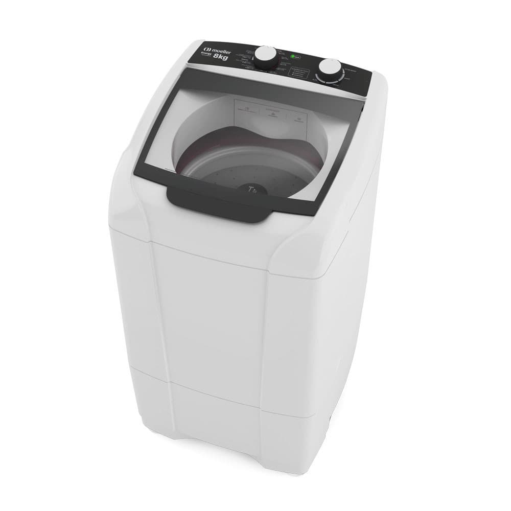 Lavadora de Roupas Mueller Energy Automática 8kg branca e preta em ângulo frontal