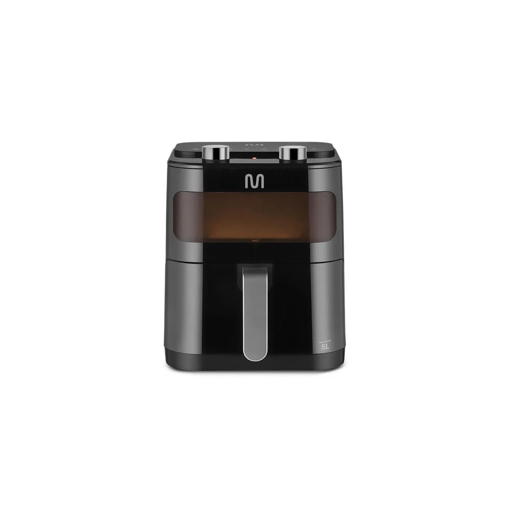 Fritadeira Air Fryer Digital Multi 5L Visor Gourmet 1500w - GO221 GO222, preta e cinza, com visor marrom e botão frontal.