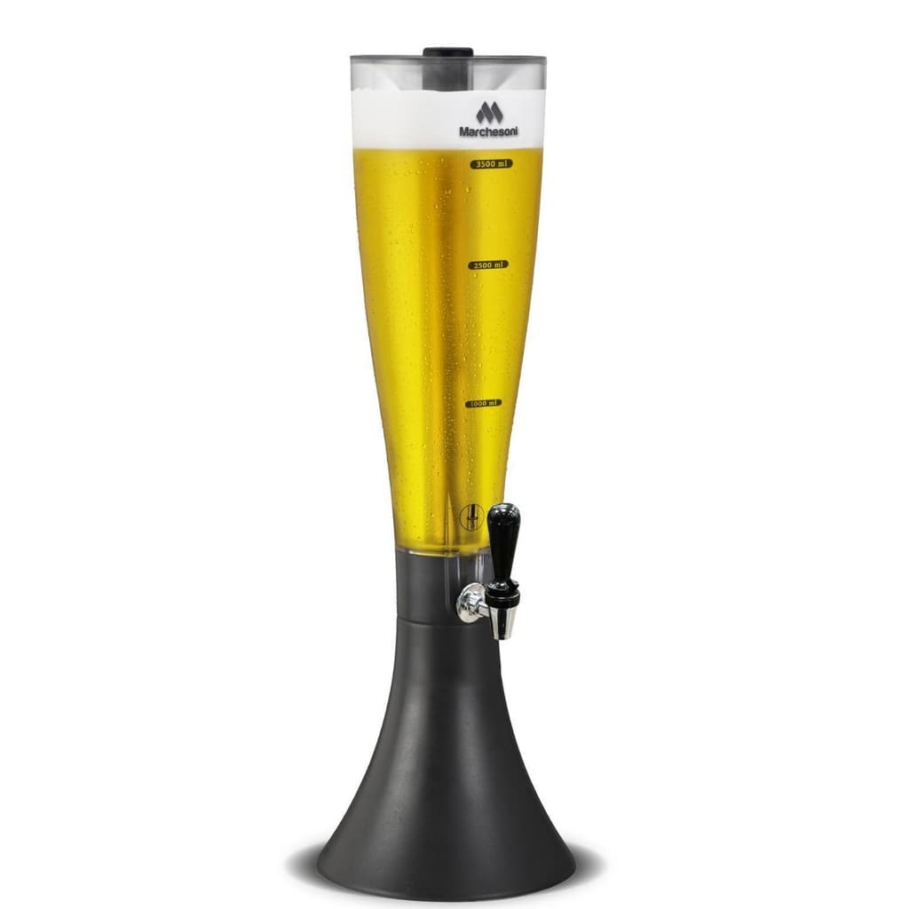 Torre de chopp 3,5 litros com base giratória e copo cheio de cerveja