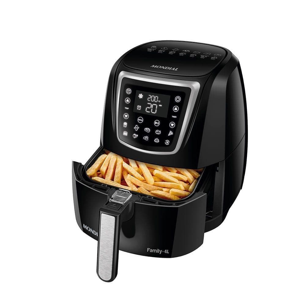 Fritadeira sem óleo Mondial AFN-40-DI, 4 litros, preta e prata, com cesta removível e display digital