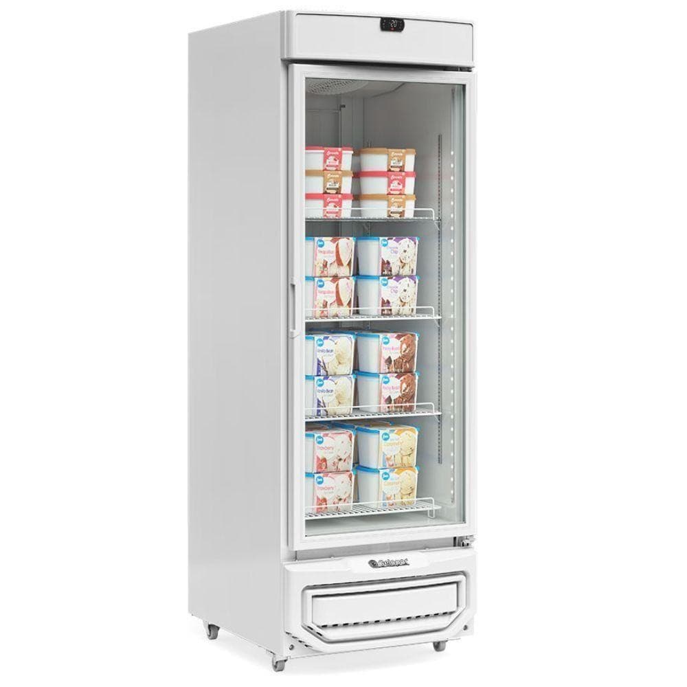 Freezer vertical branco 572 litros com exibição de sorvetes, ar forçado, 220V