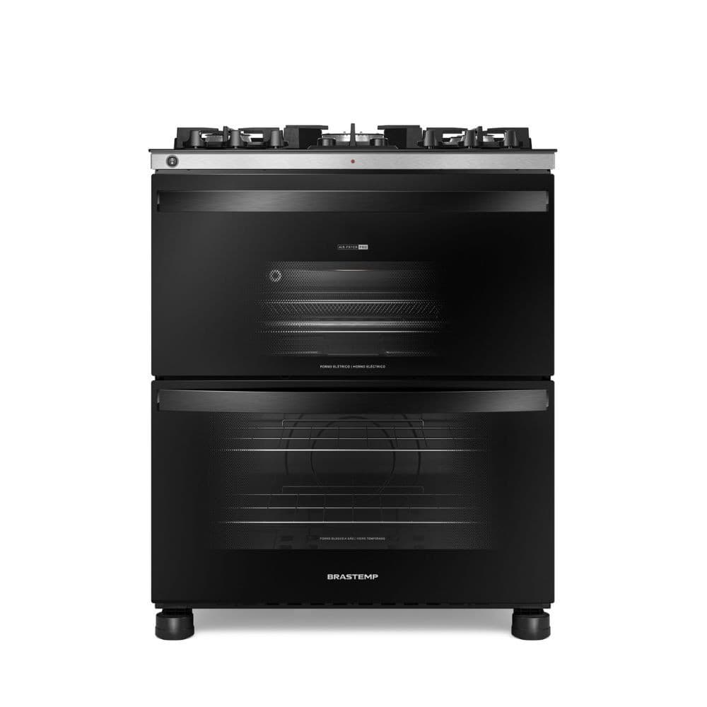 Fogão Brastemp 5 Bocas Duplo Forno Com Air Fryer BFD5LAE, cor preta, com 5 bocas e dois fornos