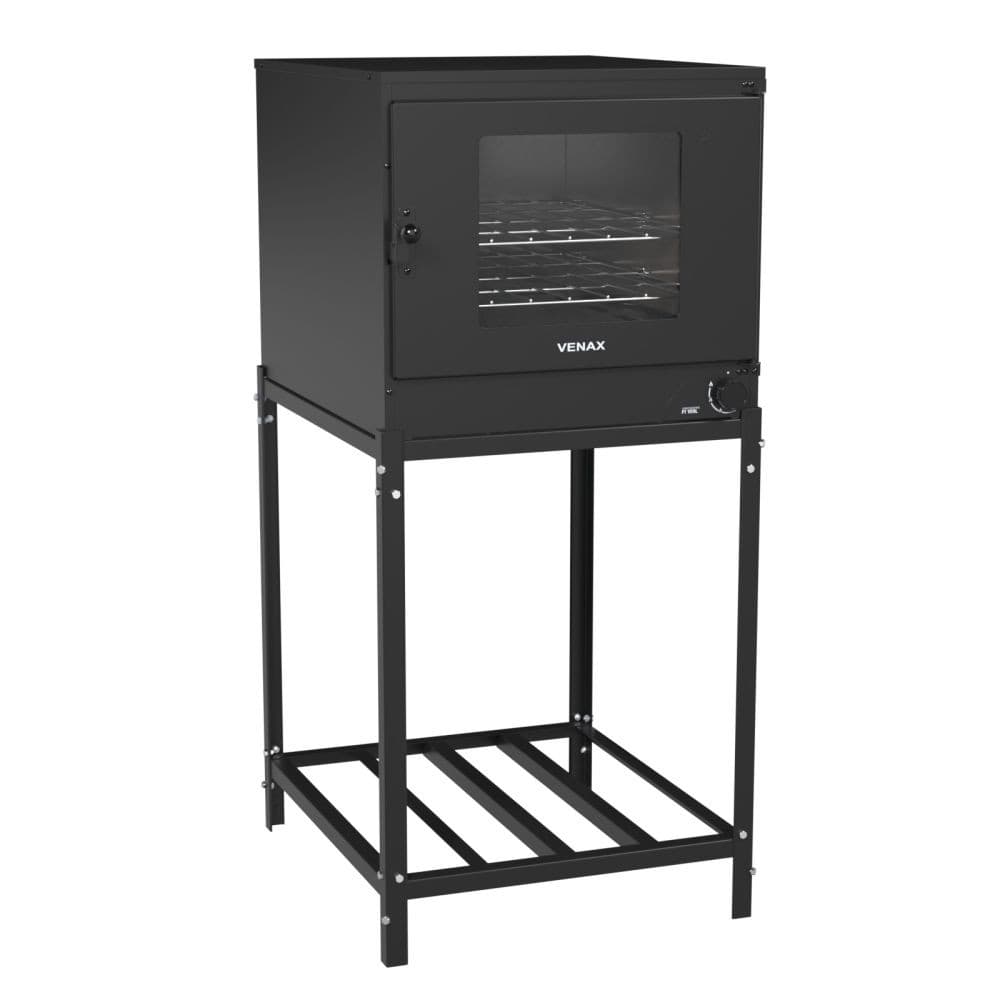 Forno industrial Venax Fi 109 litros com base a gás GLP, preto, com porta de vidro e etiqueta Venax