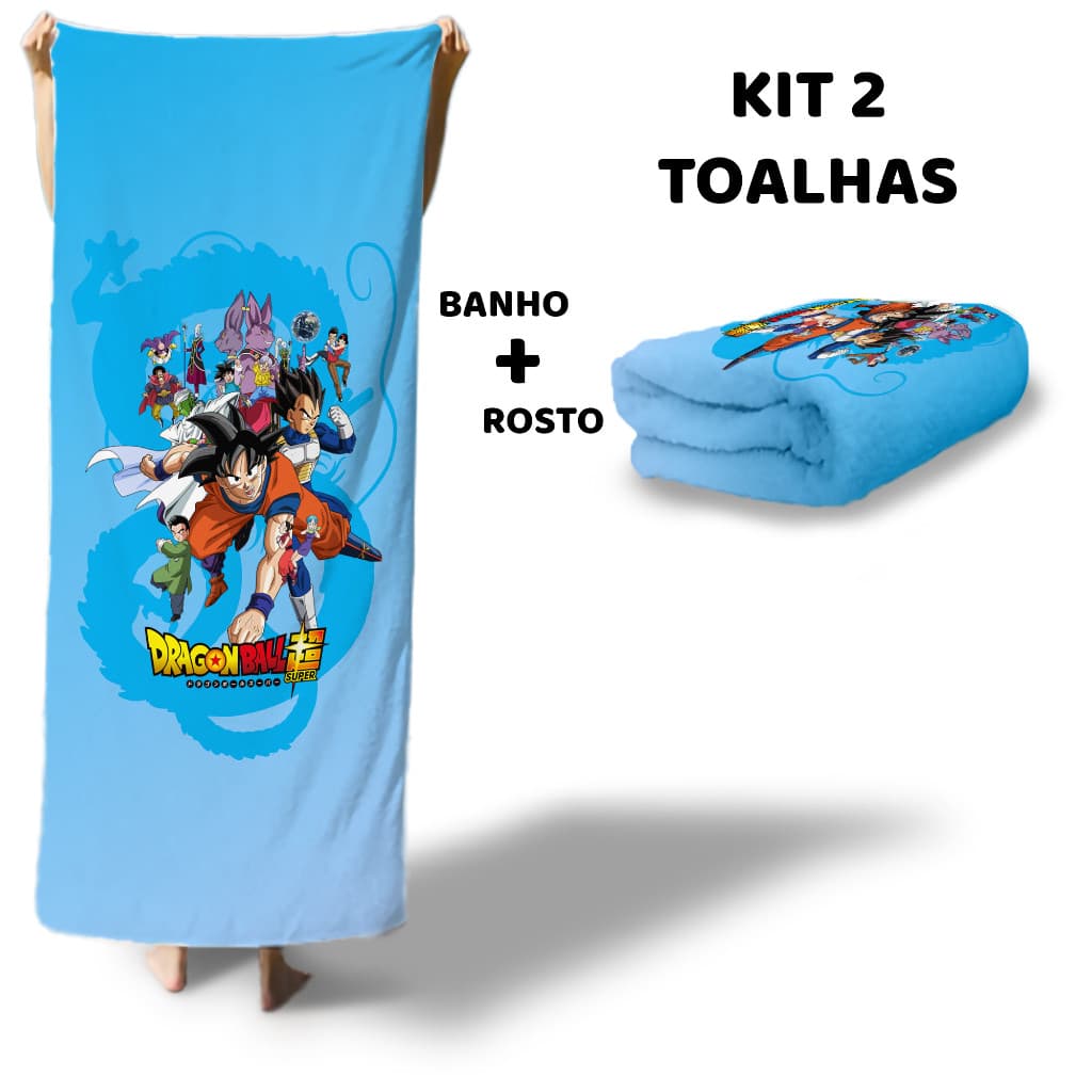 Kit 2 toalhas de banho e rosto infantil com estampa de Dragon Ball