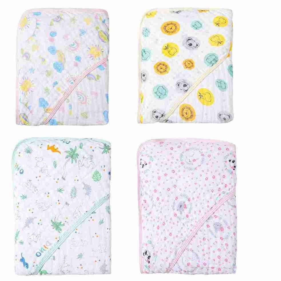 Toalhas de banho infantis com capuz e estampas coloridas
