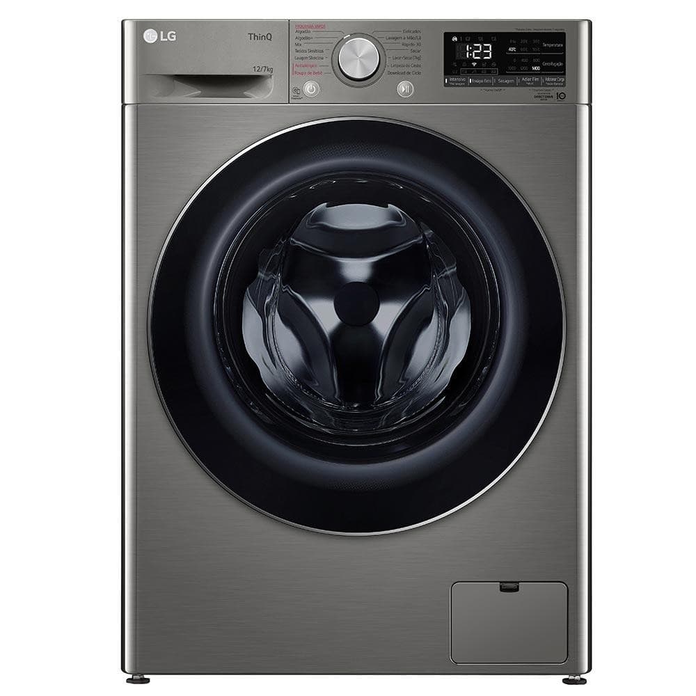 Lavadora e Secadora LG Smart Inox 12Kg, 12 Programas de Lavagem, CV5012PC4, Inox, Painel Digital, Tempo 23 min