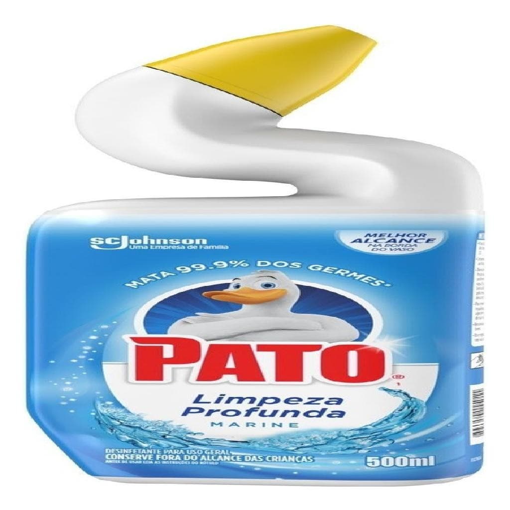 Limpador Pato Sanitário Limpeza Profunda Gel Marine 500ml em embalagem azul e branca