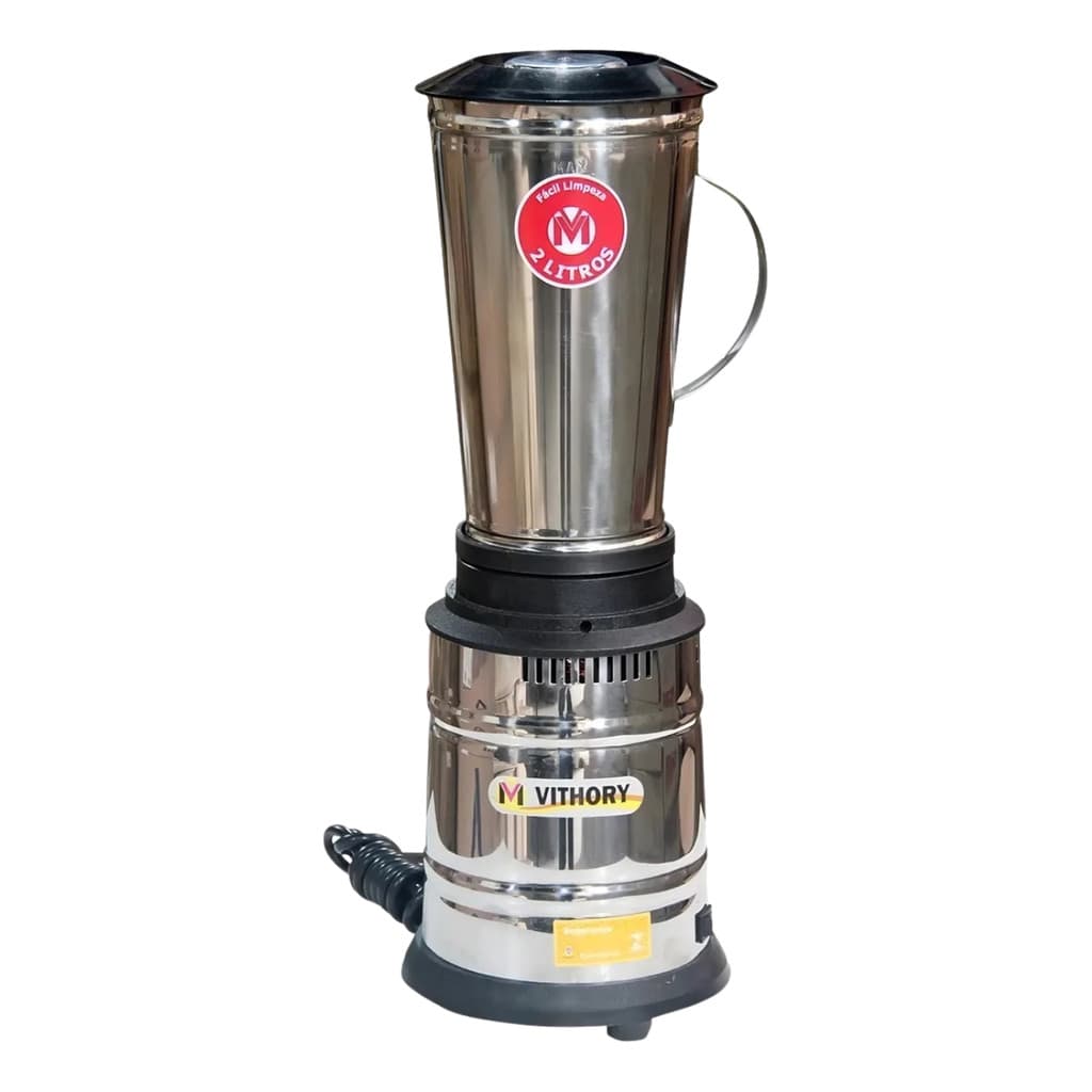 Liquidificador industrial 2 litros inox alta rotação com tampa preta e logotipo vermelho