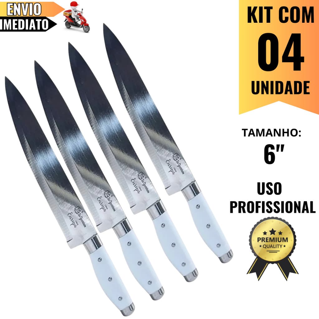 Conjunto 4 Facas Linha Europa 26.8 cm Inox – Resistência, Precisão e Qualidade para Chefs e Churrasqueiros, Uso Diário