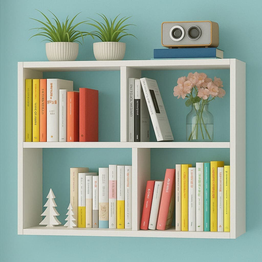 Prateleira Estante Cubo de Parede com 4 Compartimentos 60x60cm, Branco Organizador Decorativo para Sala