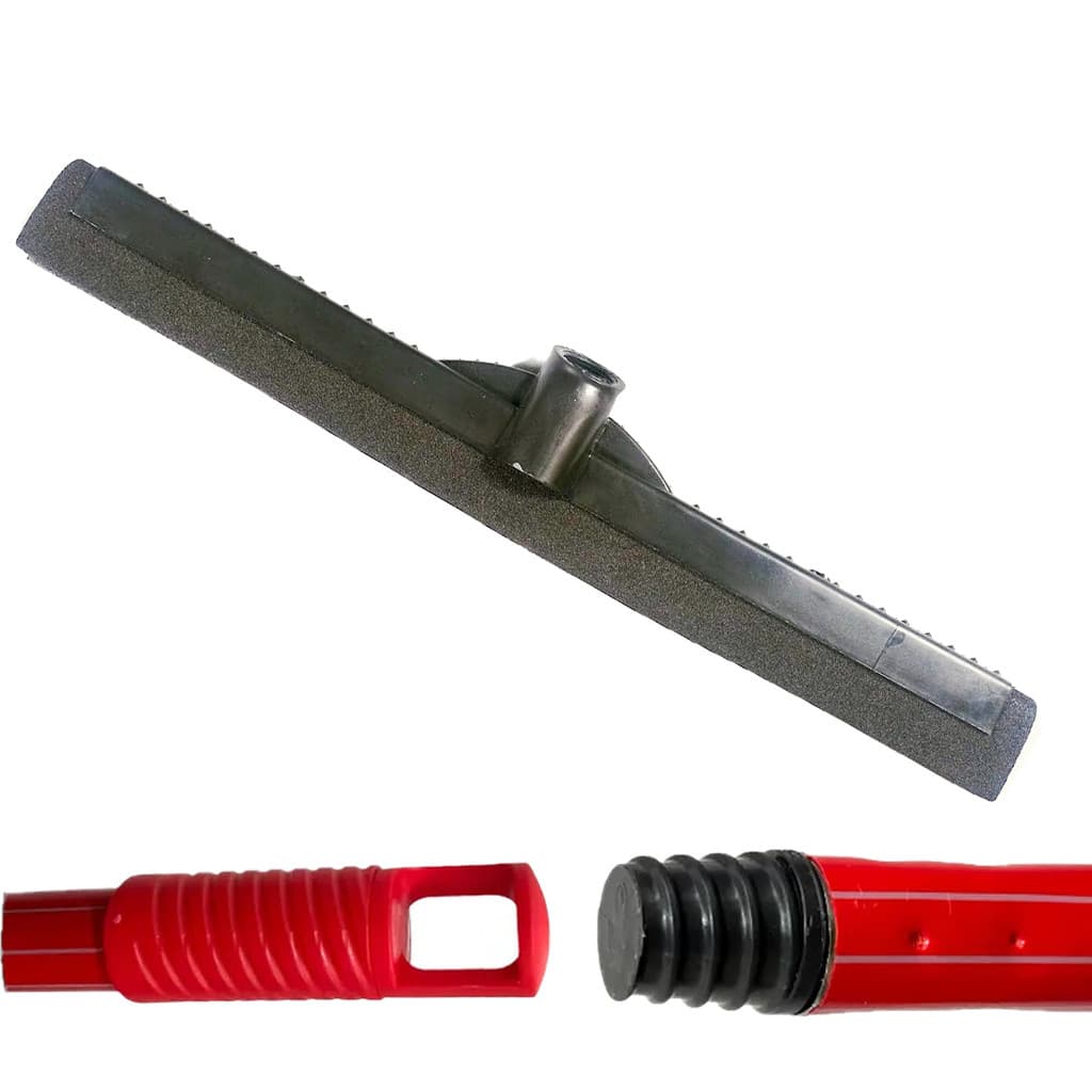 Kit de limpeza com vassoura de rodo de borracha dupla EVA e cabo de 120cm, vermelho e cinza