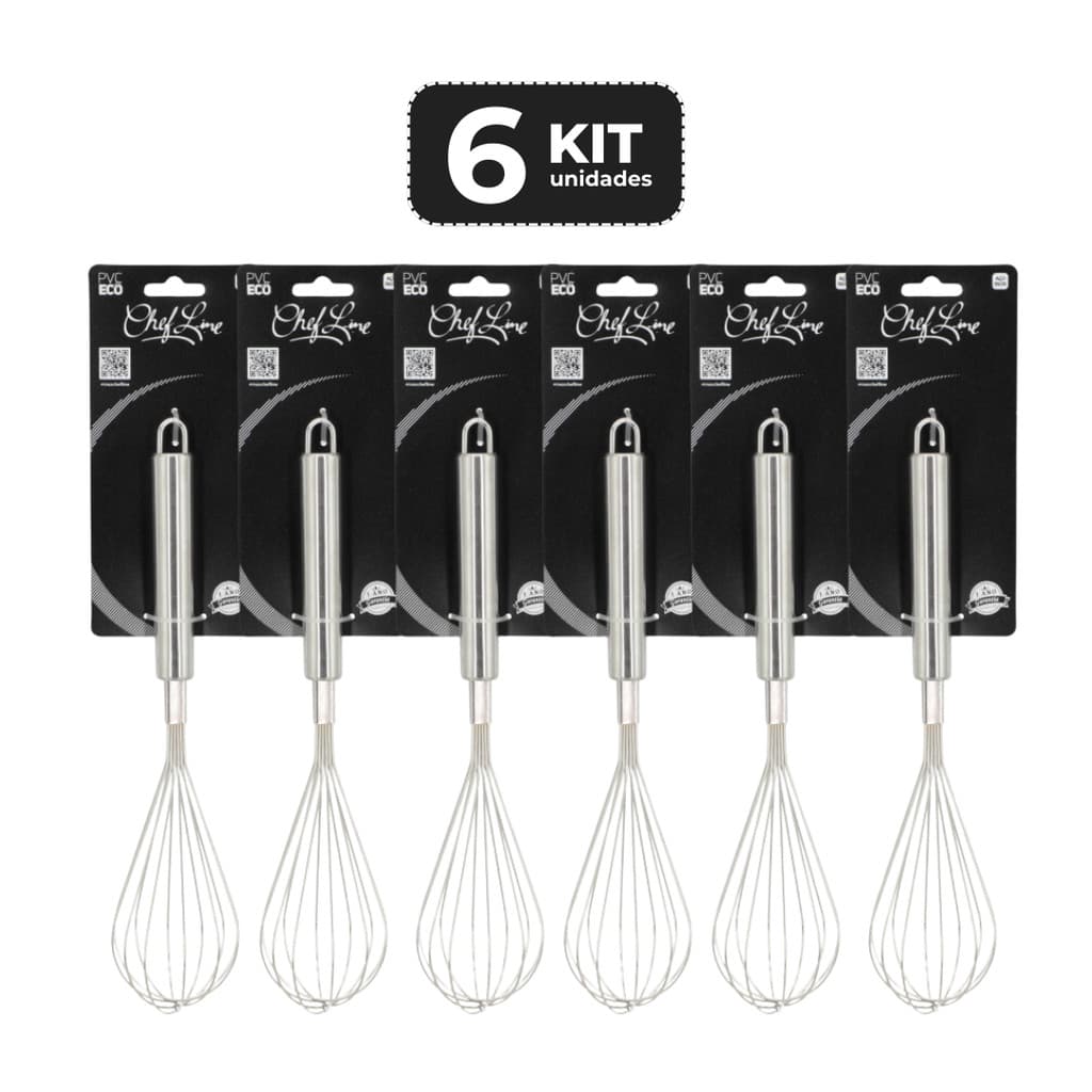 Kit de 6 batedeiras de ovo Fouet em aço inoxidável de 28,5 cm