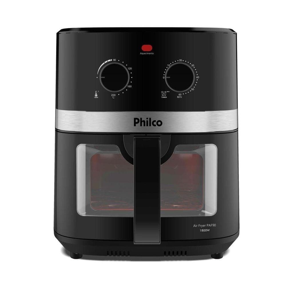 Fritadeira de Ar Philco 9L com Vidro de Visualização, 1800W, Preto e Prata