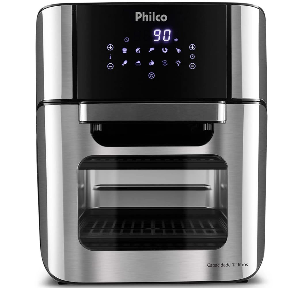 Fritadeira elétrica Philco 4 em 1 com capacidade de 12 litros, preto e prata