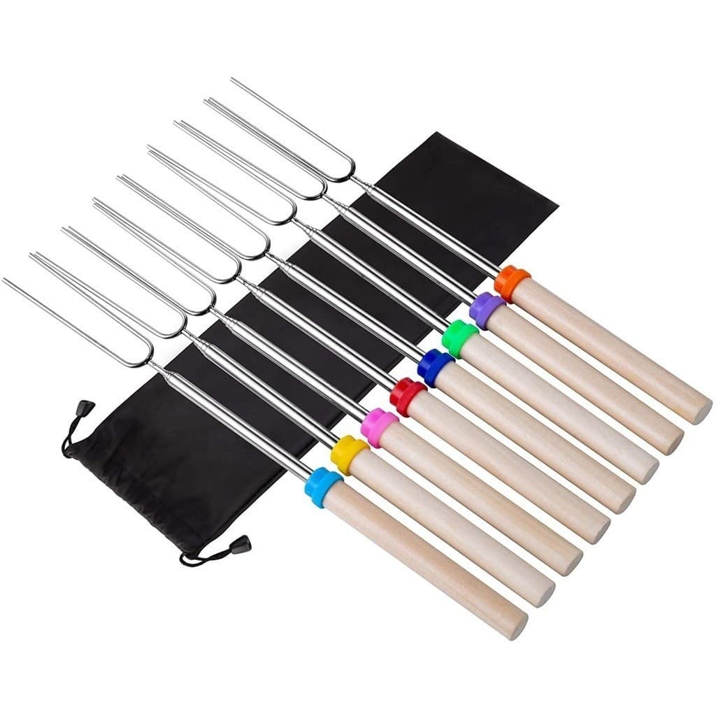 Palitos para assar marshmallow de 4 pçs / 8 pçs com alça de madeira espetos de churrasco extensíveis para camping piquenique festa no quintal