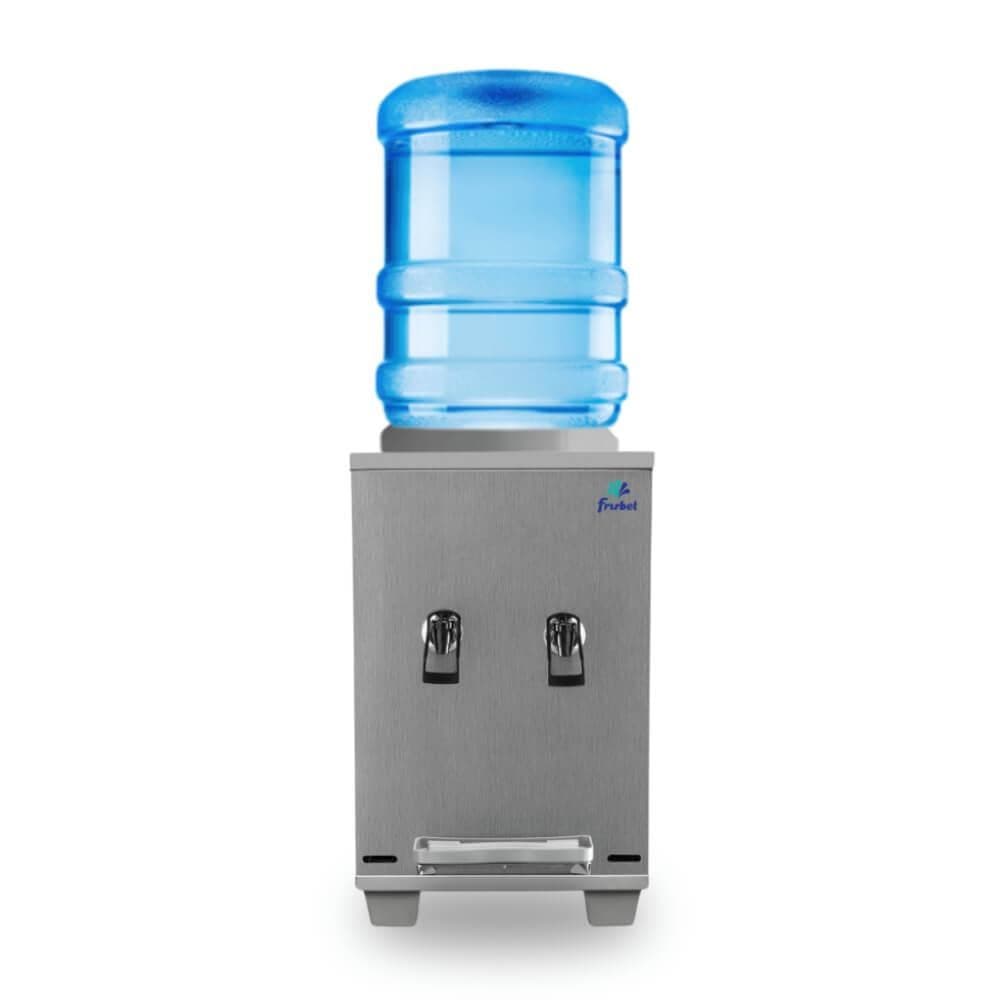 Bebedouro industrial de mesa Frisbel 10 litros com duas torneiras geladas em aço inox escovado