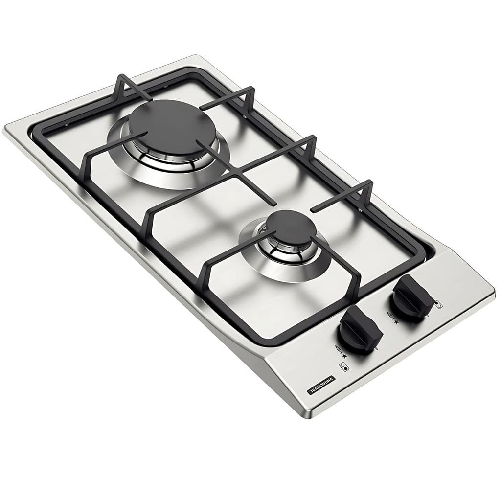 Cooktop Inox Gás Tramontina Dominó Pequeno 2 Boca Automático com queimador auxiliar