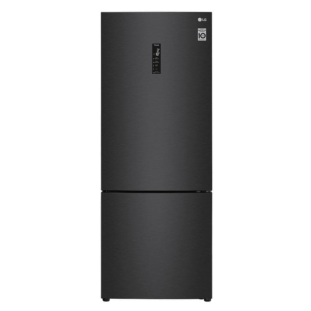 Refrigerador LG Inverse de 2 portas Frost Free, cor preto fosco, com display digital na porta.