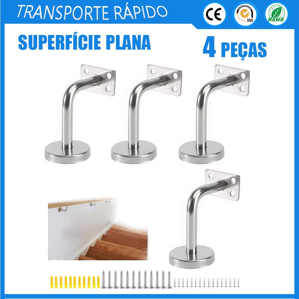 Suportes de parede de aço inoxidável 304 para corrimão de escada, 4 peças, instalação rápida, superfície plana