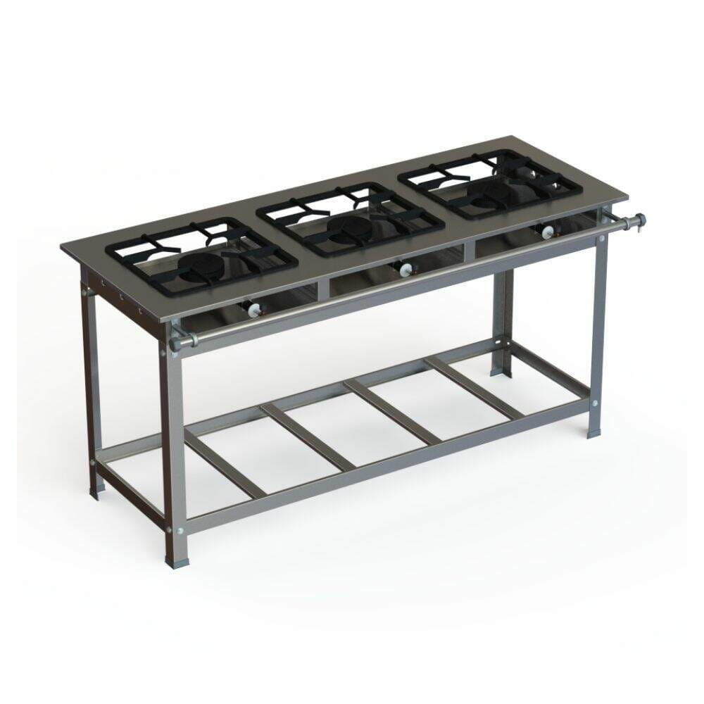 Fogão Industrial Inox 30x30 P7 3 Bocas Alta Pressão JS Martins