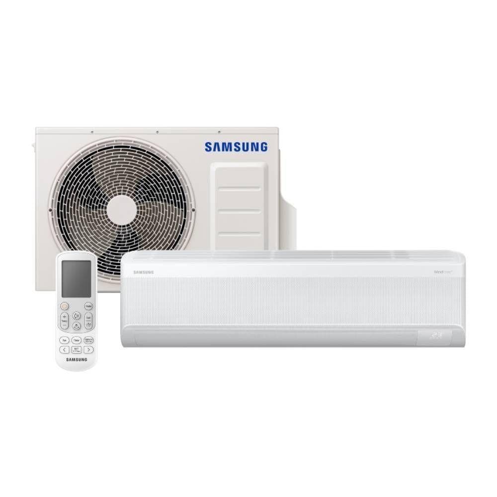 Ar Condicionado Split Inverter Samsung WindFree AI 18000 BTUs branco, unidade externa e interna com controle remoto