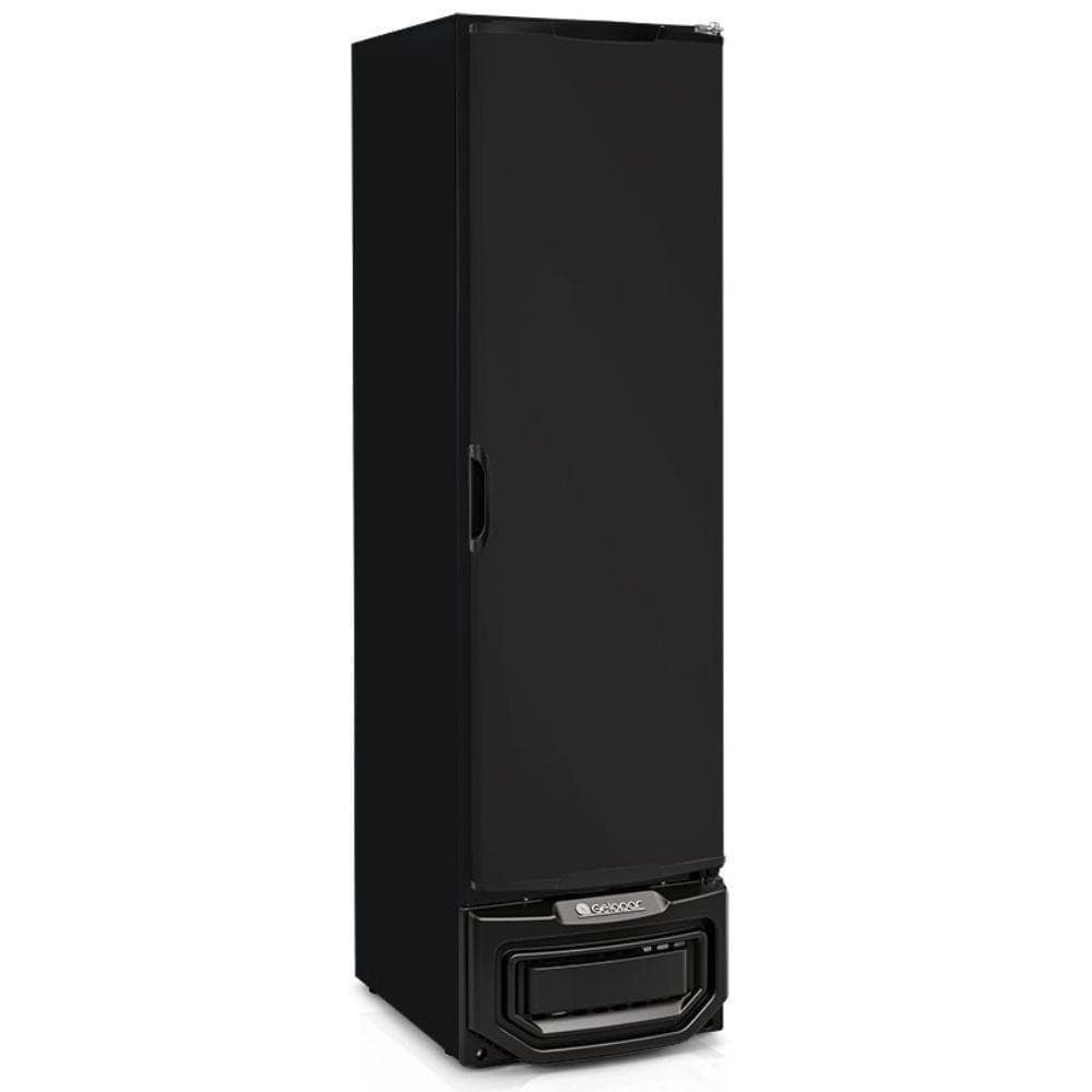 Freezer vertical preto com porta cega GPC31 Gelopar, 315 litros, 110V, frontal