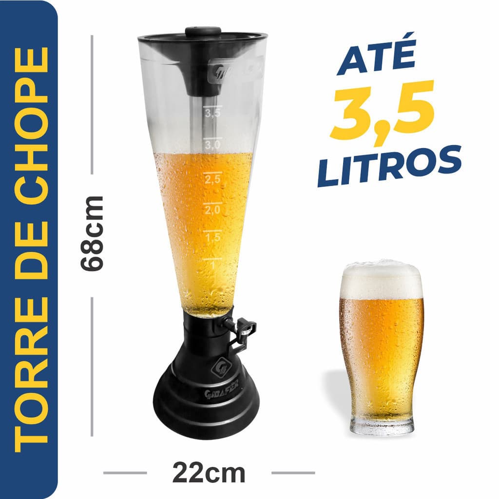 Torre de Chopp com 2 Refis 3,5 Litros com Tubo de Gelo Completa para Bar Chopeira Portátil