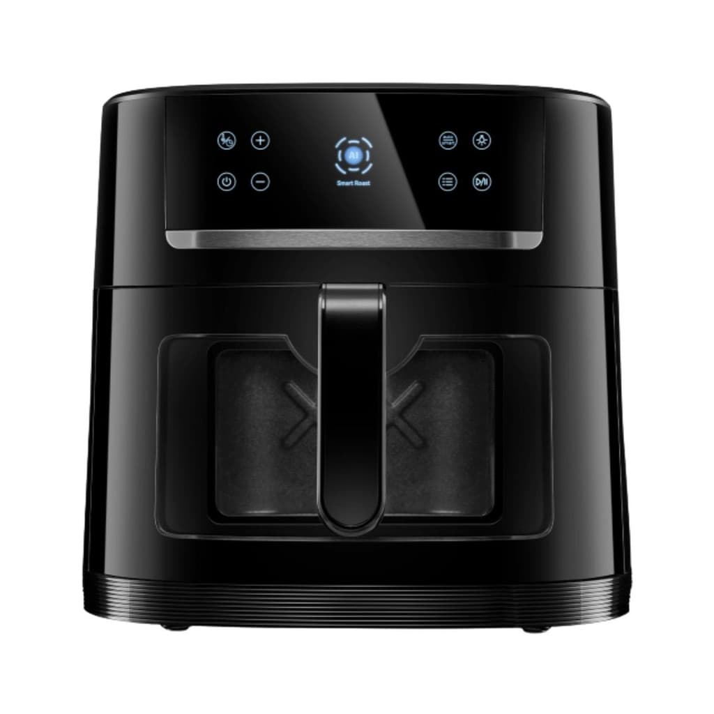 Fritadeira de ar preta Smart Fischer com tela LCD e touch screen, 8 litros, frontal