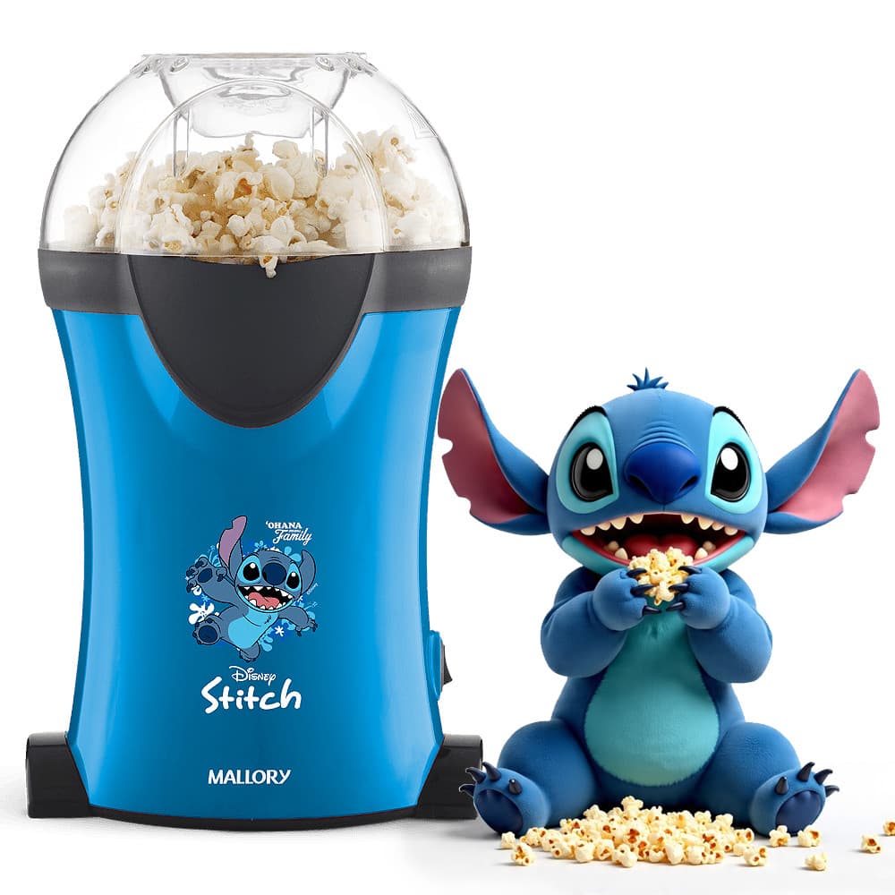 Pipoqueira Elétrica Stitch Azul Mallory com Pipocas e Boneco de Stitch