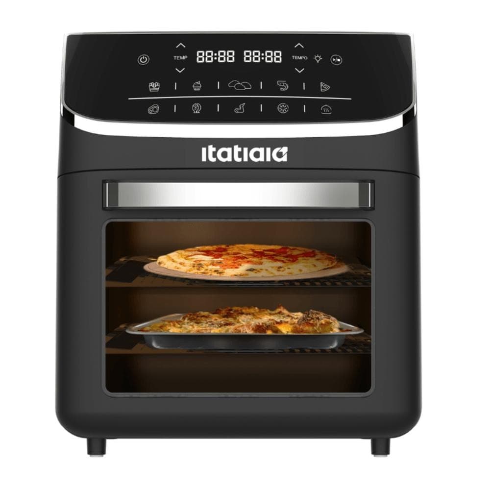 Fritadeira Elétrica Air Fryer 1900W Preto/Prata 12L Itatiaia AFITA1004 com pizzas