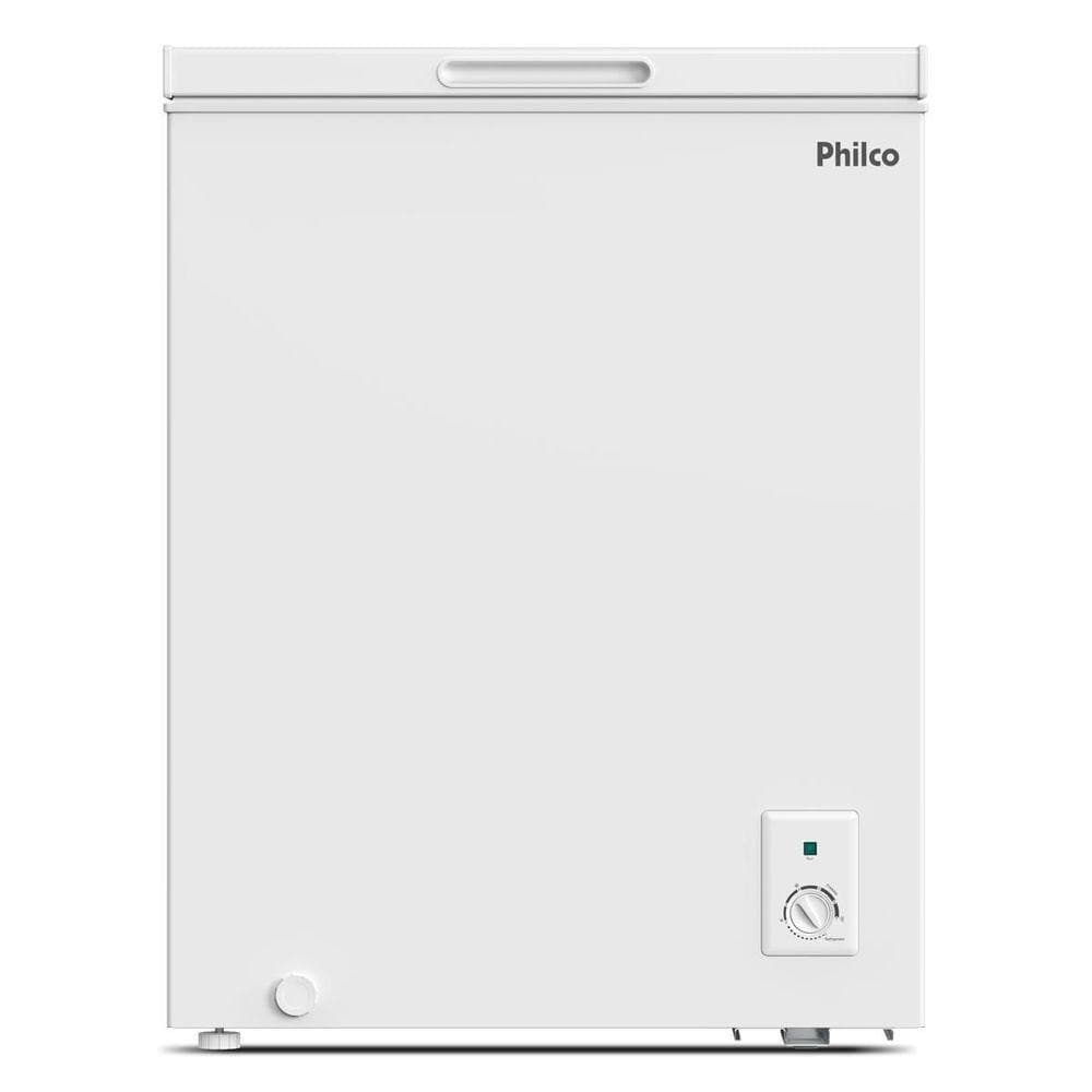 Freezer horizontal Philco PFH160B 140L branco com controles de temperatura e botão liga/desliga