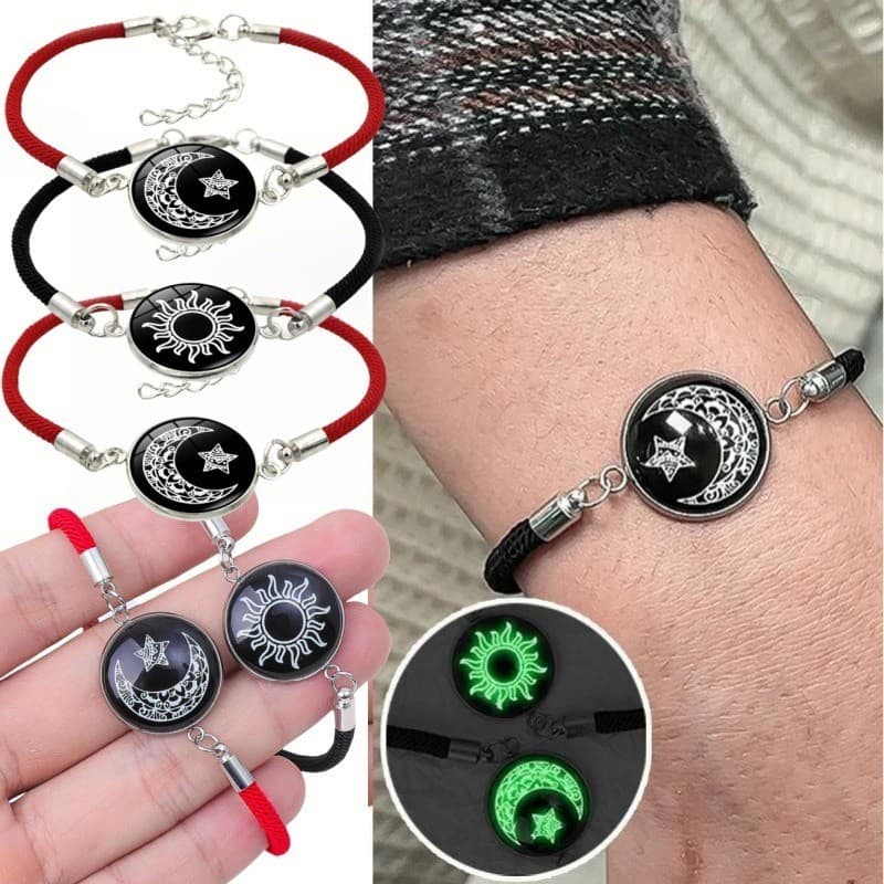 2 Peças Pulseira Para Amantes Do Sol E Da Lua – Alça De Mão Luminosa Casal Acessórios De Joias Cordas Trançadas Time Gem