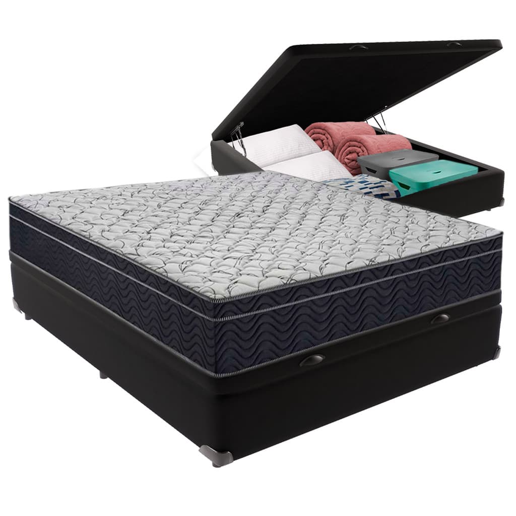 Cama Box Baú Casal Preto + Colchão Airtech D45 D45 Ortobom